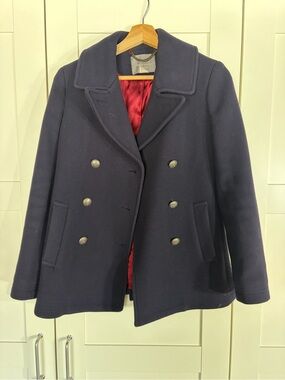 J. Crew Navy Double-Breasted Wool Pea Coat with Red Lining W